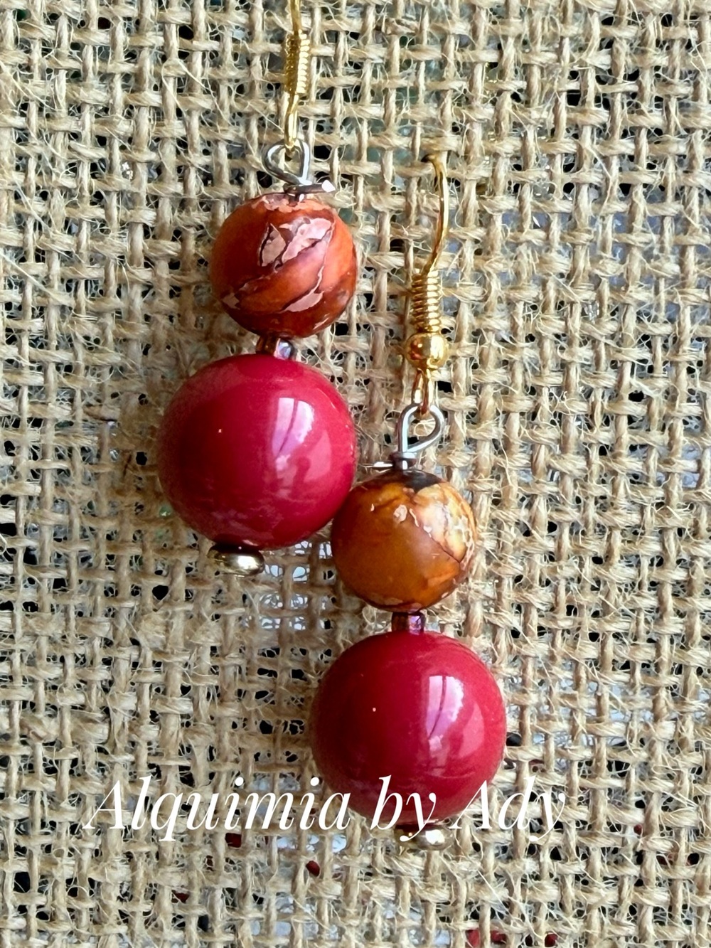 FALL + JASPER Pink-Red and Brown Bead Drop Earrings